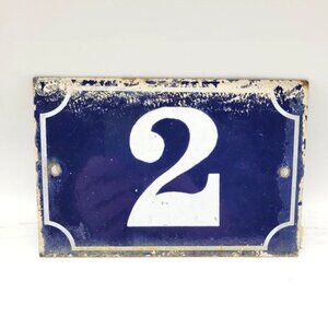 Vintage French Blue Enamel House Number 2 Plaque Sign Address Cottagecore Paris